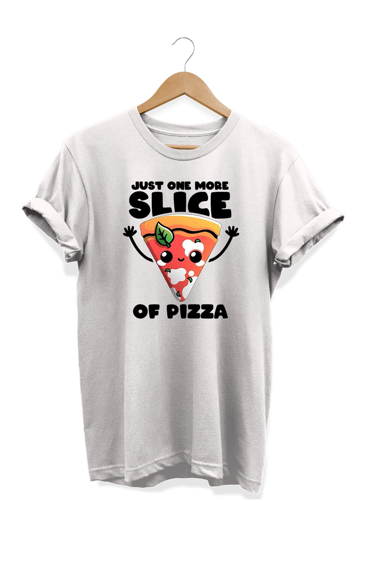 Remonz Yemek Serisi One More Pizza Baskılı %100 Pamuk Büyük Beden Tişört