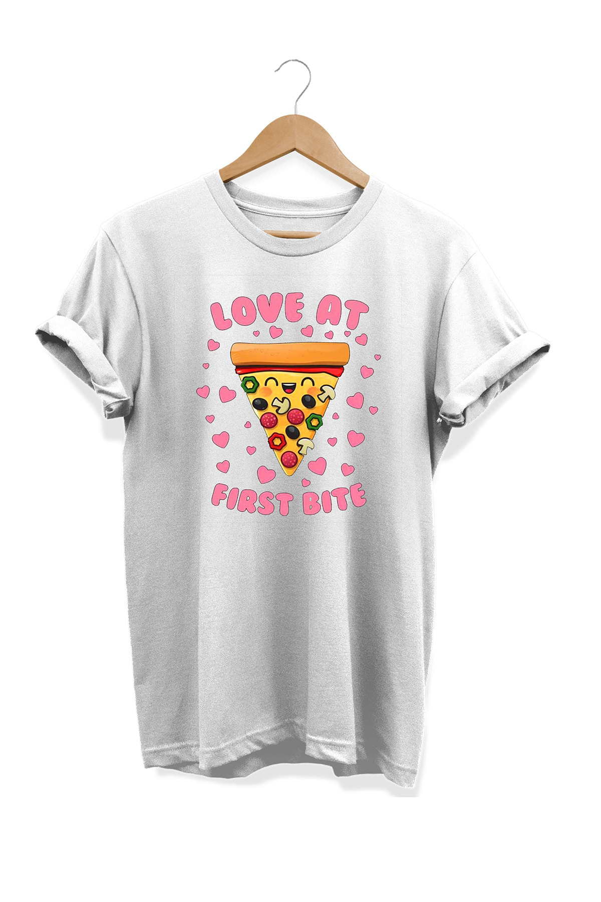 Remonz Yemek Serisi Pizza Baskılı %100 Pamuk Büyük Beden Tişört