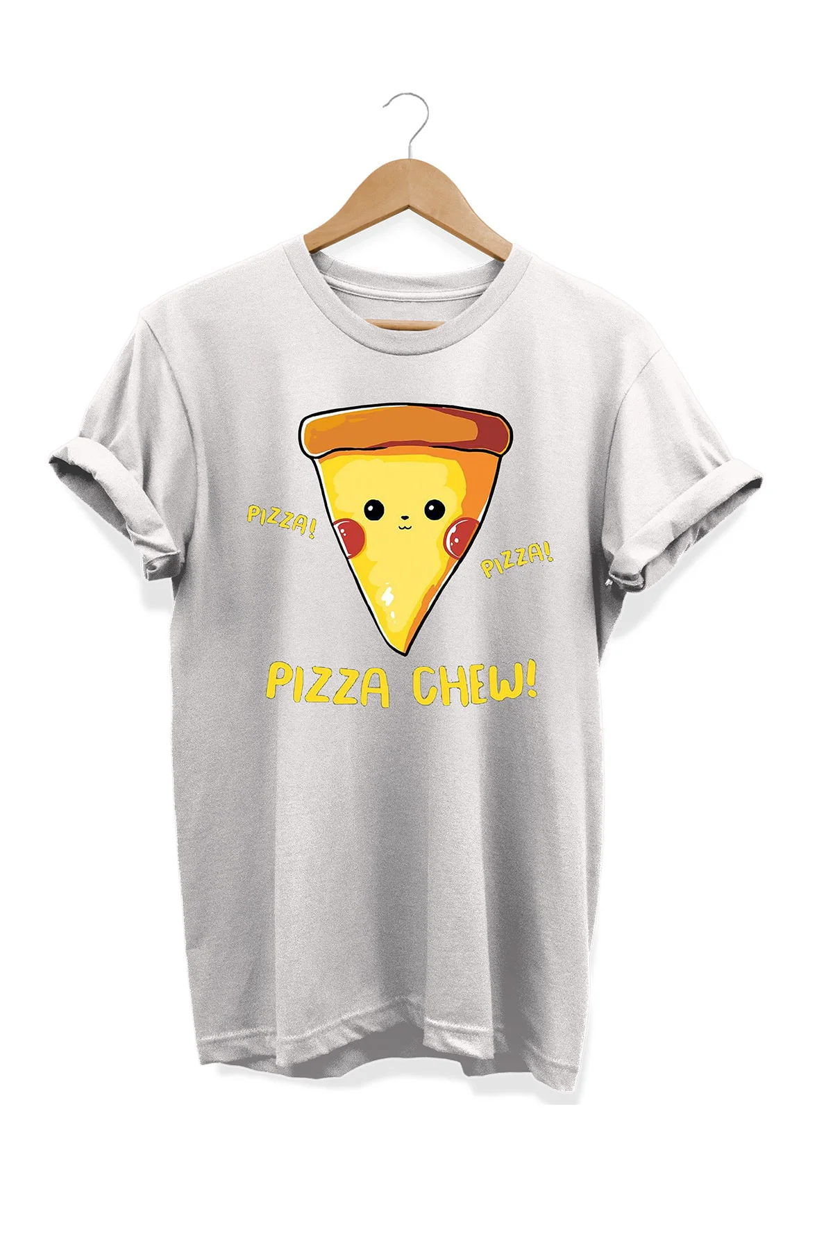 Yemek Serisi Pizza Baskılı %100 Pamuk Büyük Beden Tişört