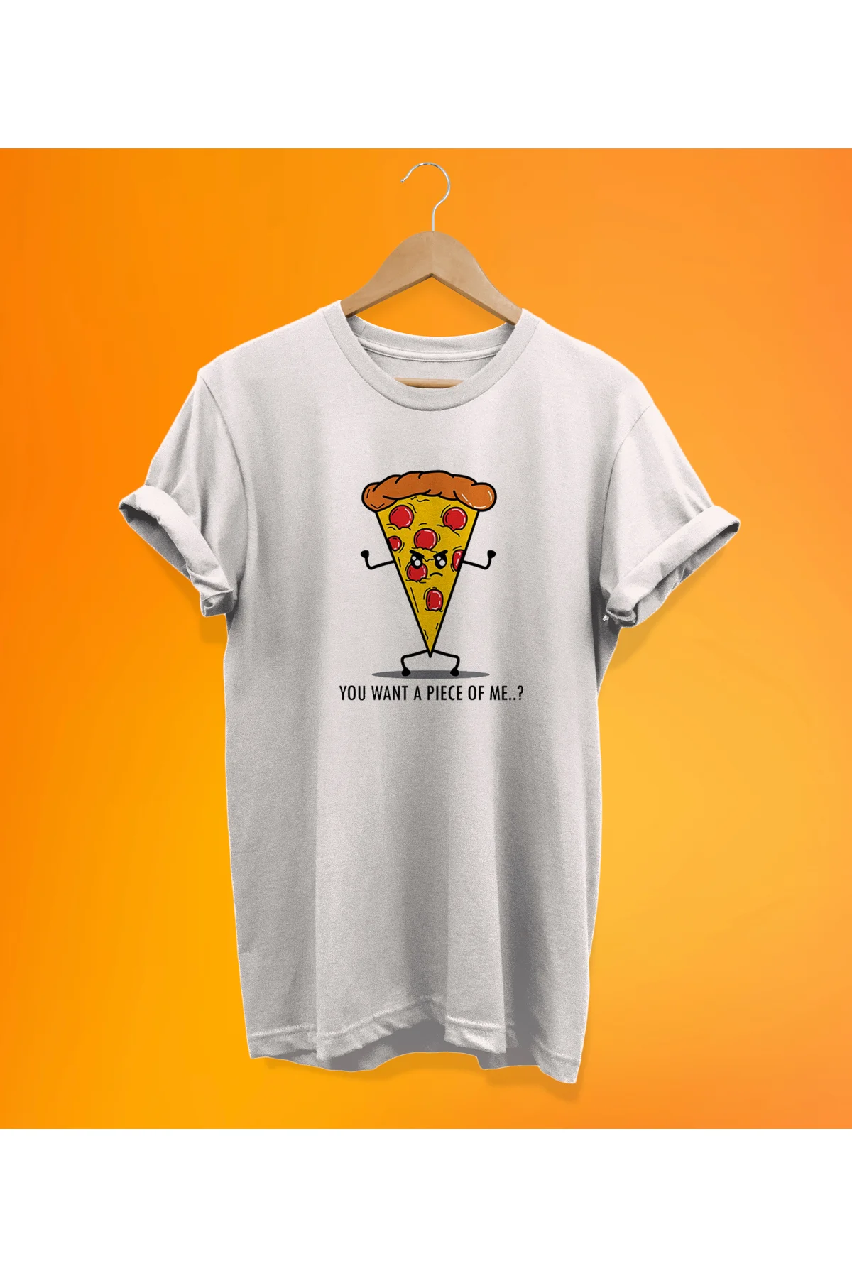 Yemek Serisi Pizza Baskılı Beyaz, %100 Pamuk Basic (Normal Beden)