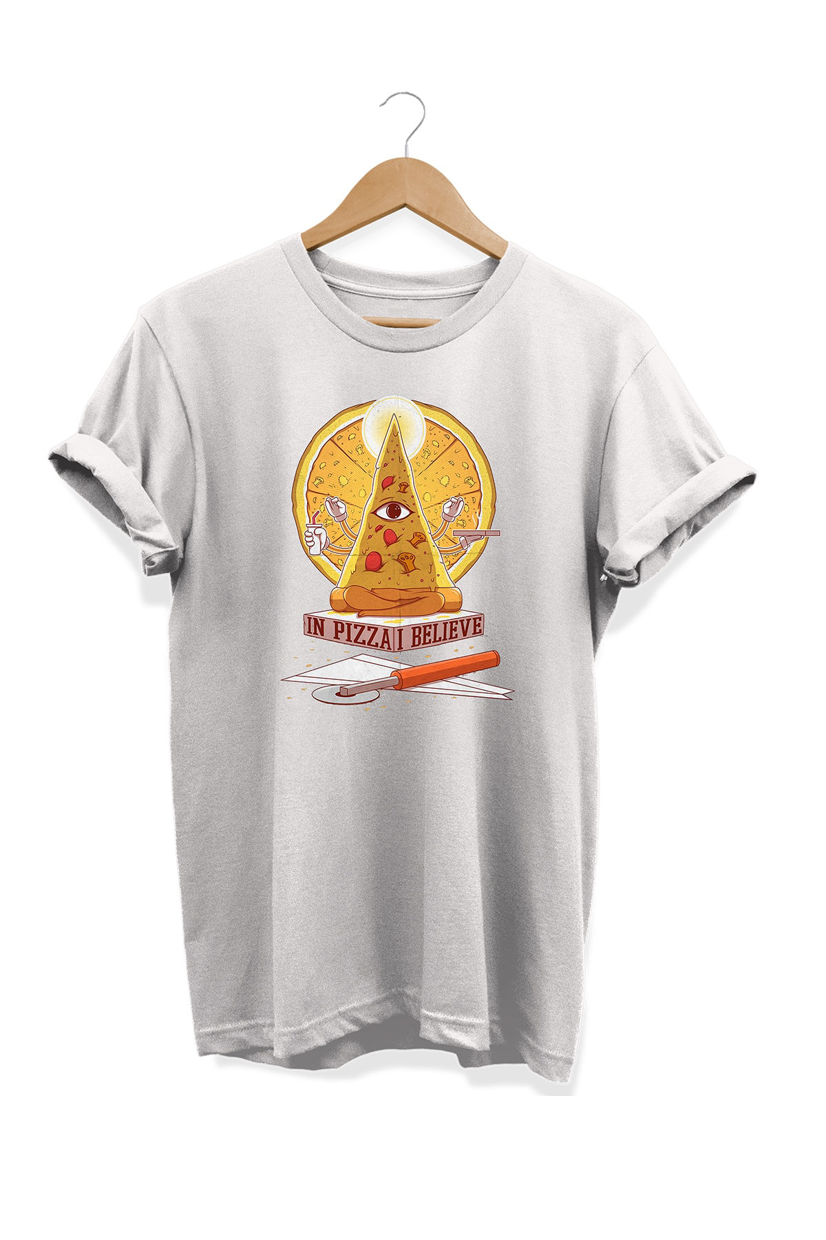 Remonz Yemek Serisi Pizza We Believe Baskılı %100 Pamuk Büyük Beden Tişö