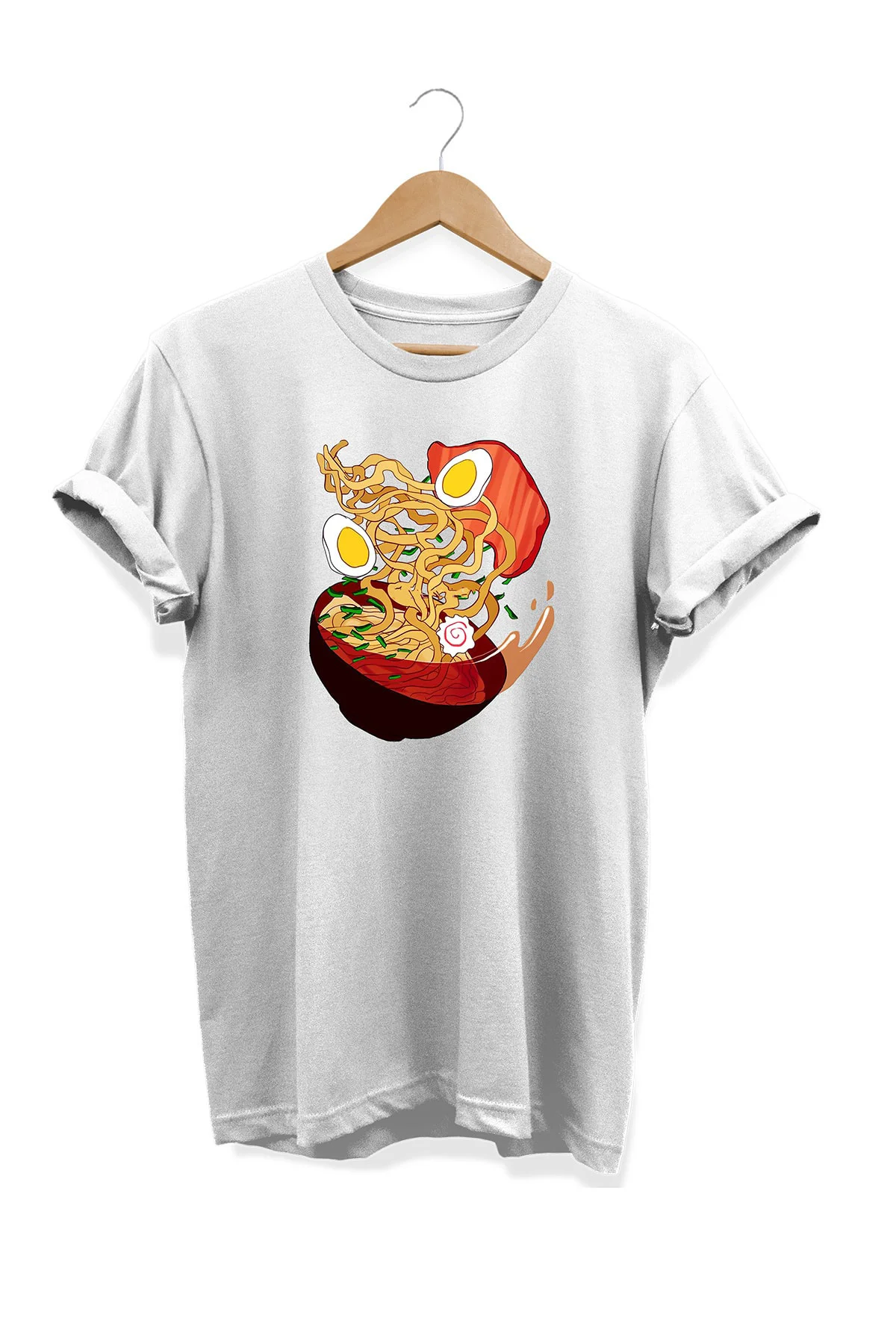 Yemek Serisi Ramen Baskılı %100 Pamuk Büyük Beden Tişört
