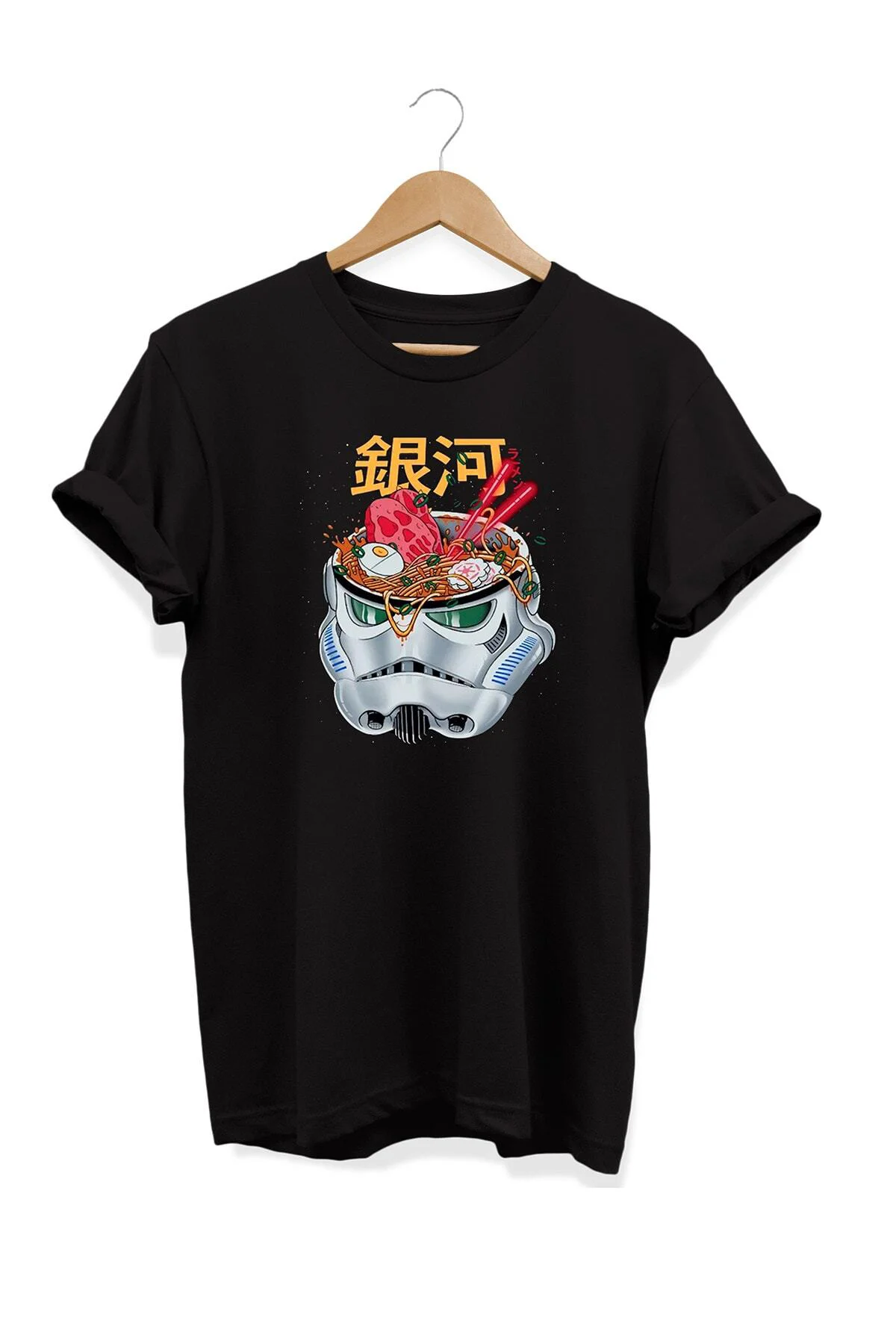 Yemek Serisi Star Wars Ramen Baskılı %100 Pamuk Büyük Beden Tişör