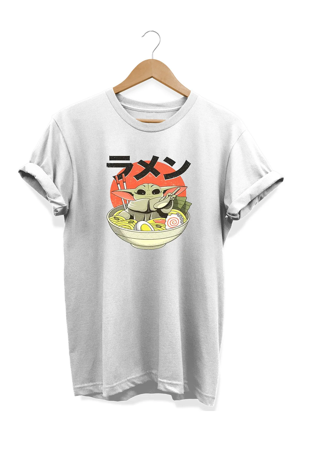Yemek Serisi Star Wars Yoda Ramen Baskılı %100 Pamuk Büyük Beden 