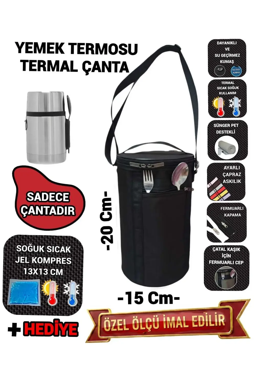 YEMEK TERMOSU TAŞIMA ÇANTASI TERMAL TERMOS ÇANTA 20X15