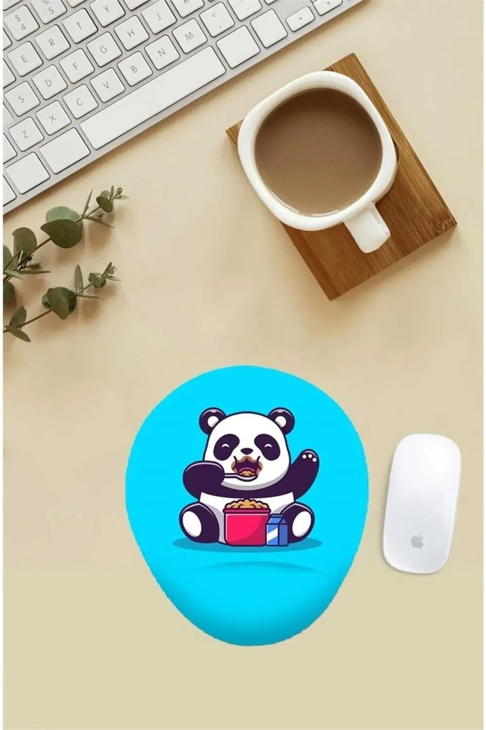 Yemek Yiyen Panda Desenli Bilek Destekli Mouse Pad