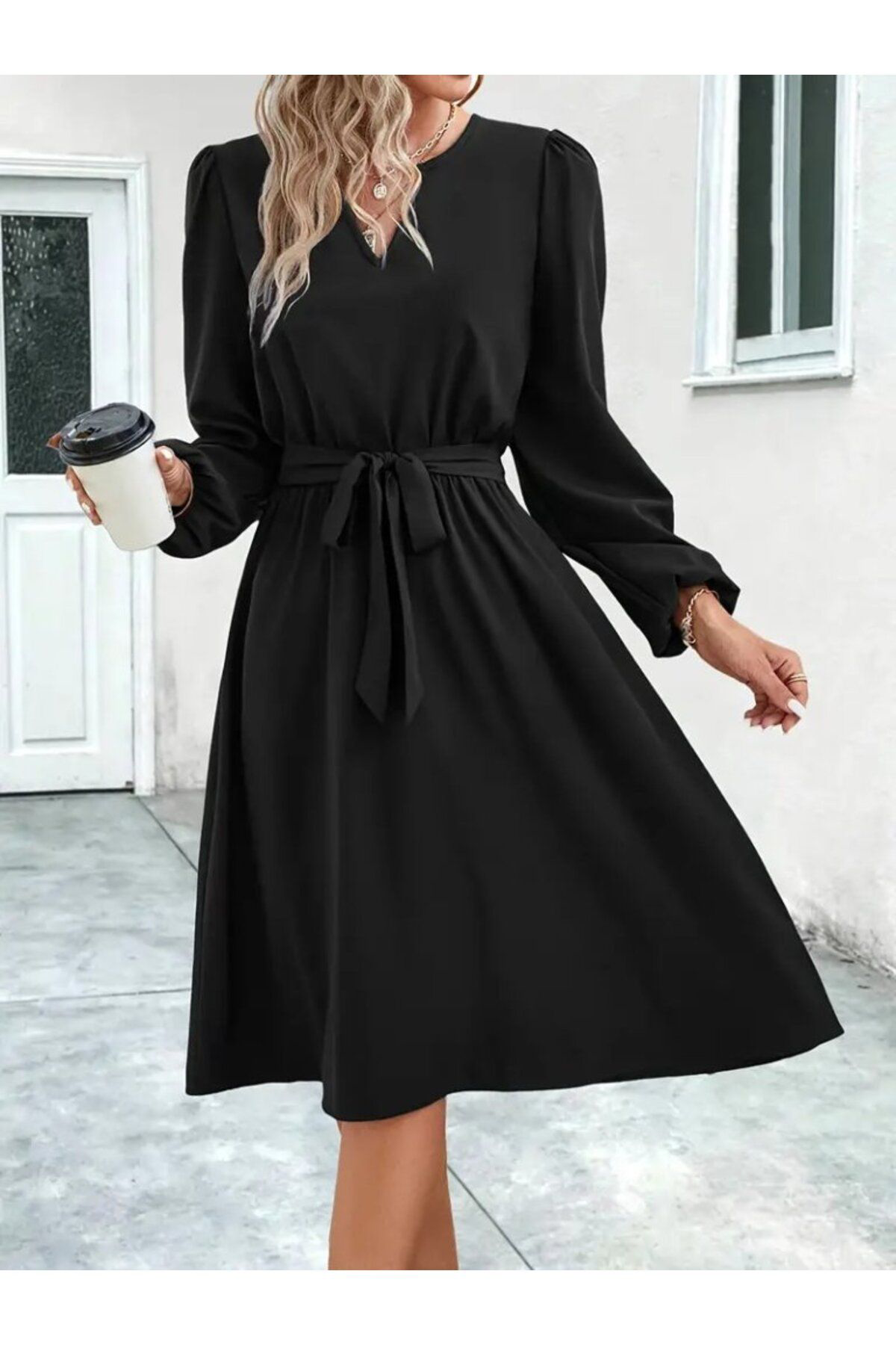 Yeni Estevia Mdyk Kadın Uzun Kollu V Yakalı Belden Kuşaklı Kiloş 