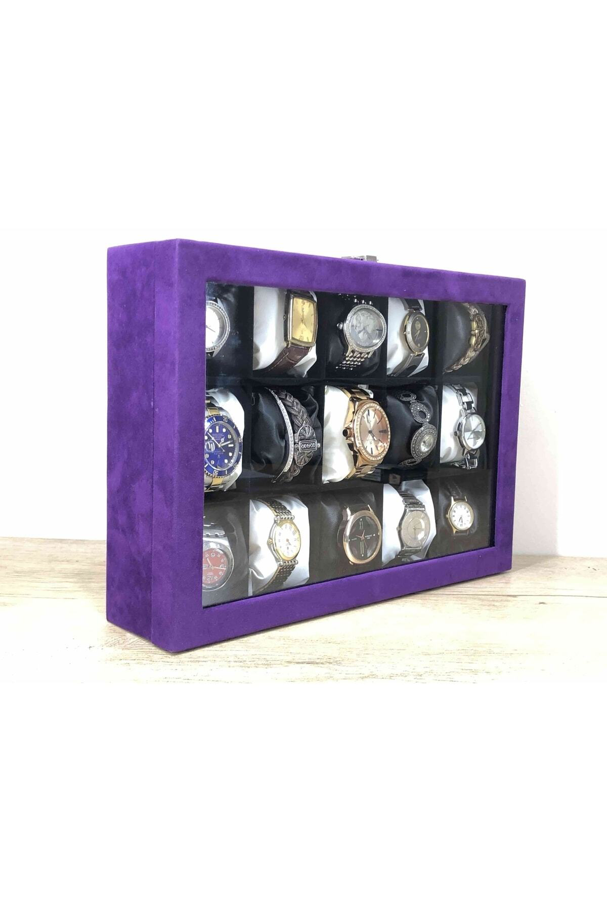 Yeni Konsept Çok Amaçlı Cam Kapaklı Ahşap Italyan Mor Kadife Kapl