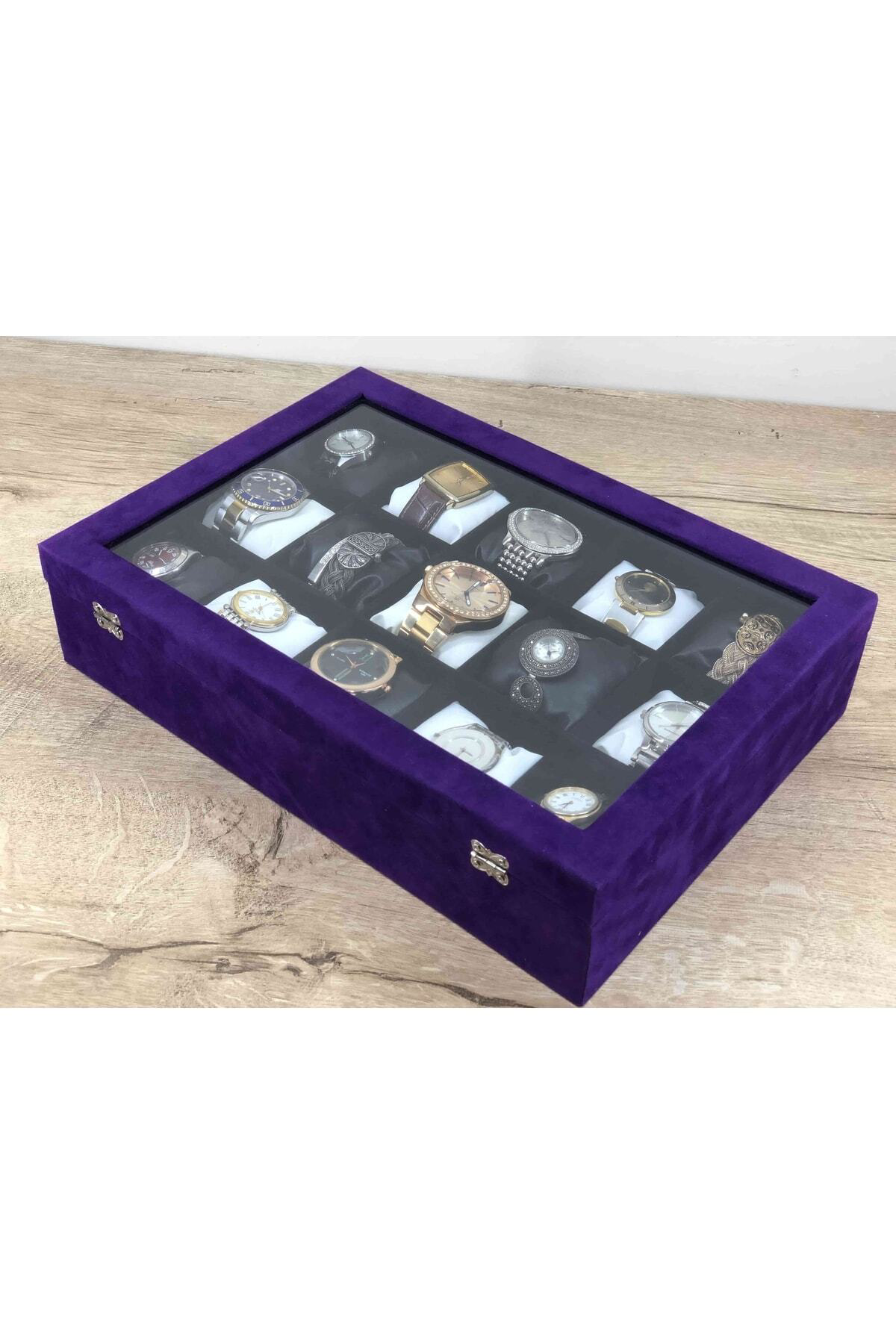 Yeni Konsept Çok Amaçlı Cam Kapaklı Ahşap Italyan Mor Kadife Kapl