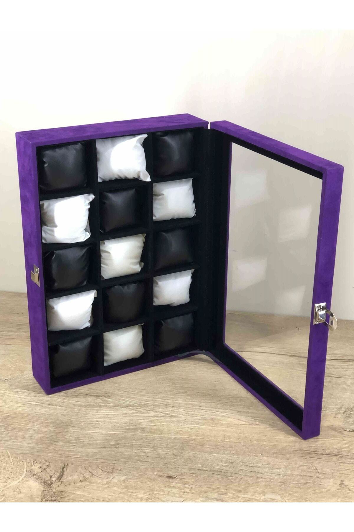 Yeni Konsept Çok Amaçlı Cam Kapaklı Ahşap Italyan Mor Kadife Kapl