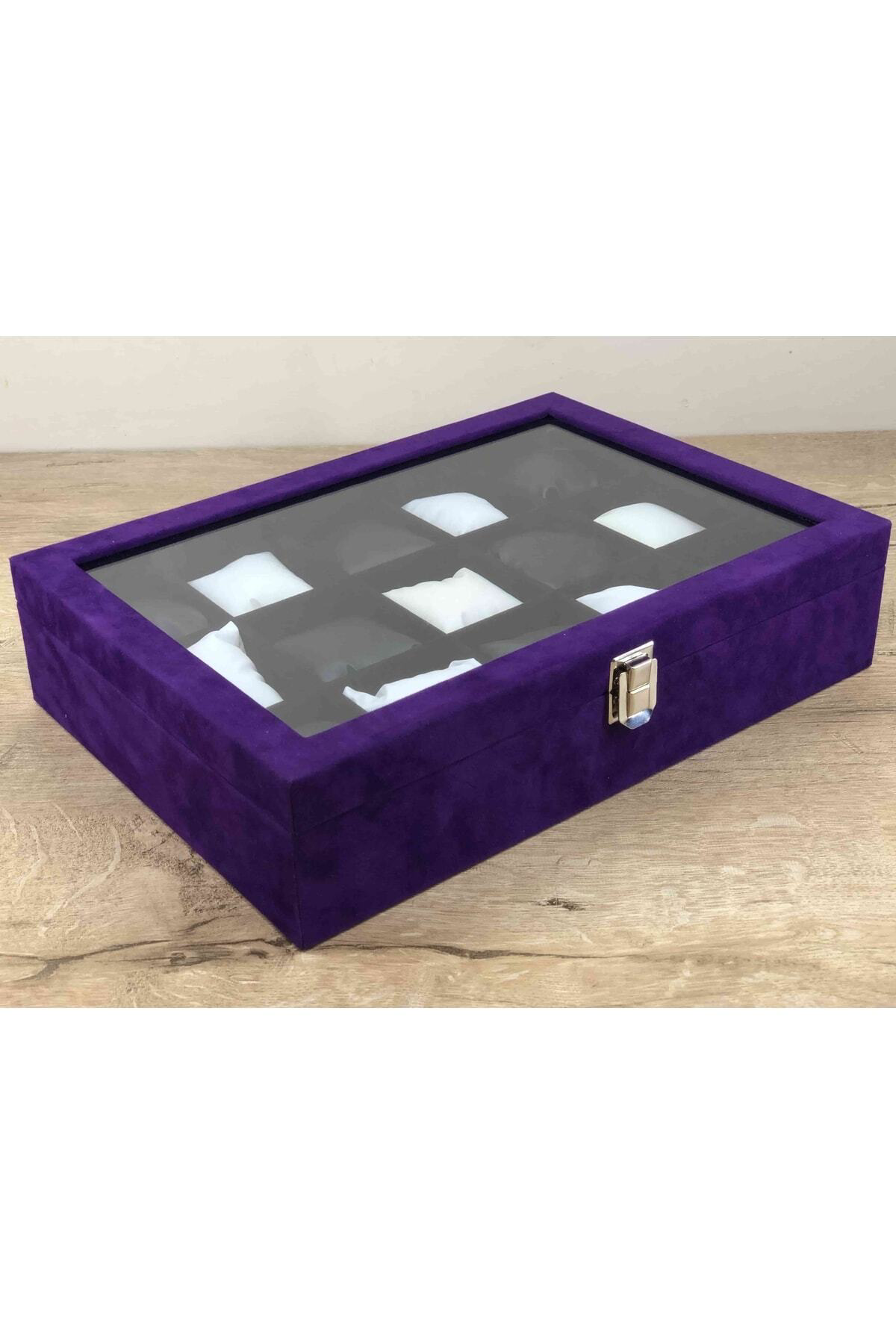 Yeni Konsept Çok Amaçlı Cam Kapaklı Ahşap Italyan Mor Kadife Kapl