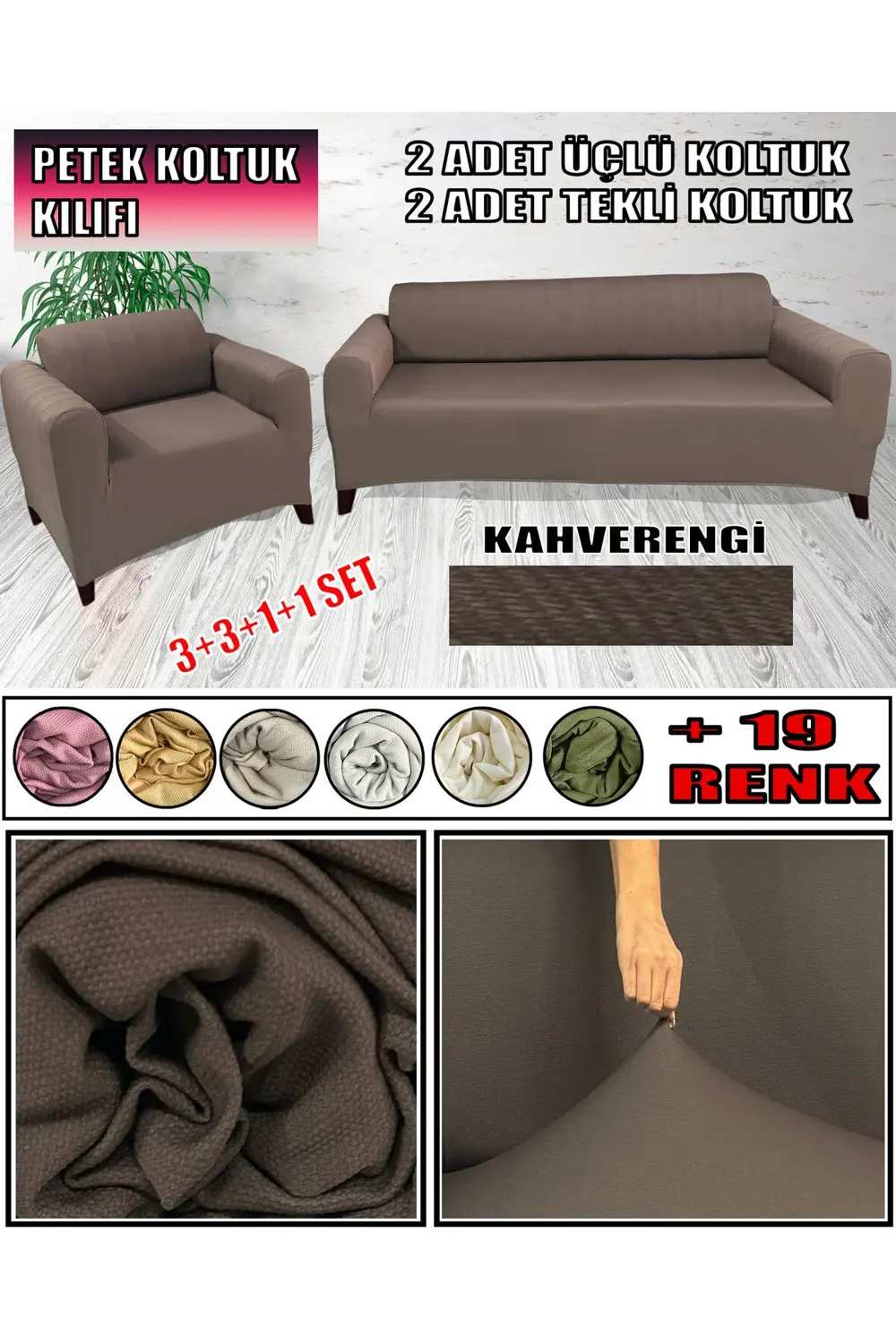YENİ MİKRO PETEK KUMAŞ 2 ADET ÜÇLÜ-2 ADET TEKLİ KOLTUK KILIFI SET