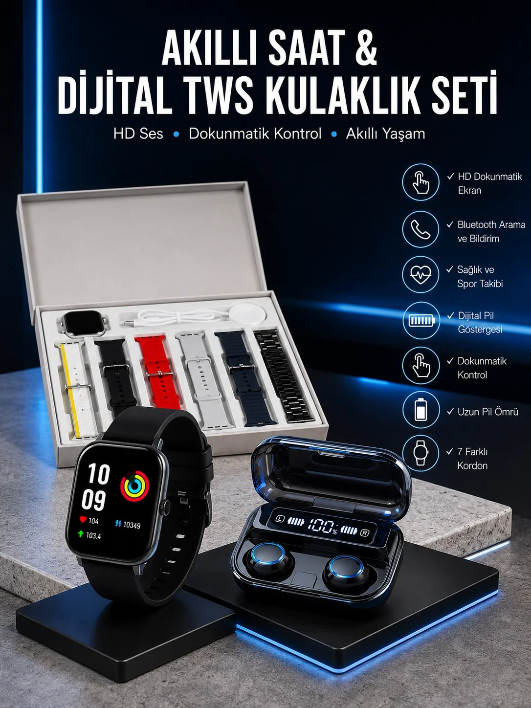 Yeni Model Akıllı Saat ve Kulaklık Kampanyası Nabızz Ölçer Bluetooth Bağlantılı Uzun Pil Ömrü