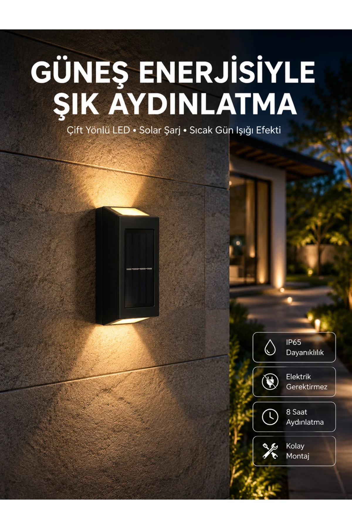Yeni Model Solar Çift Taraflı Duvar Lambası Dekoratif Duvar Lambası