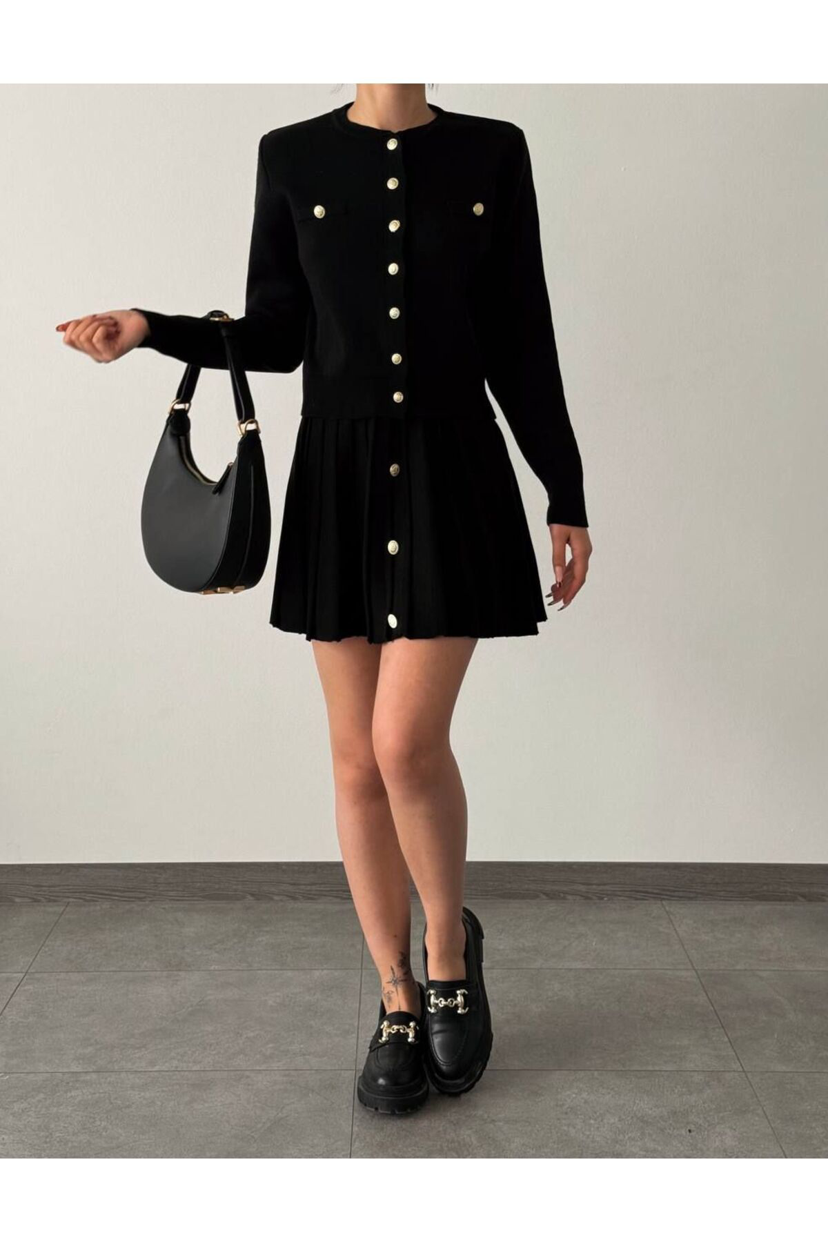 Abalı Yeni Model-Triko Düğmeli Etekli Takım  İtalian Model