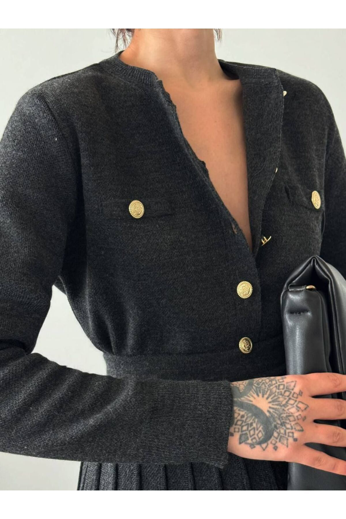 Abalı Yeni Model-Triko Düğmeli Etekli Takım  İtalian Model