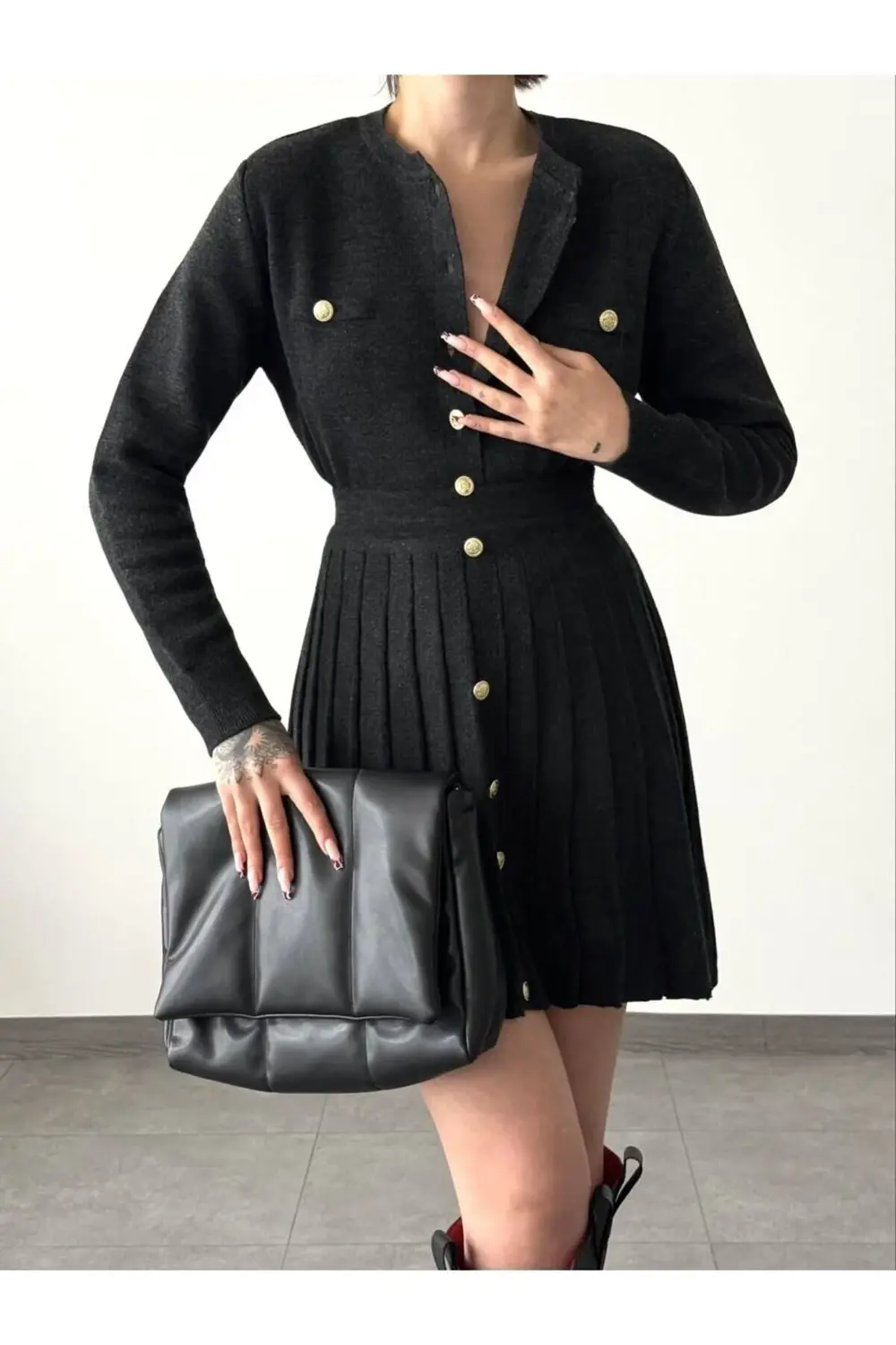 Yeni Model-Triko Düğmeli Etekli Takım  italian model