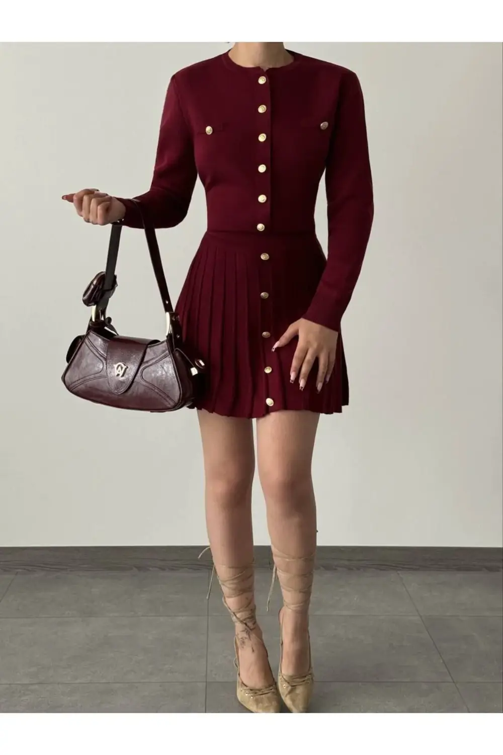 Yeni Model-Triko Düğmeli Etekli Takım stoklarımızdadır.