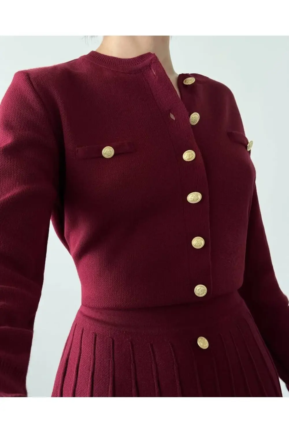 Yeni Model-Triko Düğmeli Etekli Takım stoklarımızdadır.