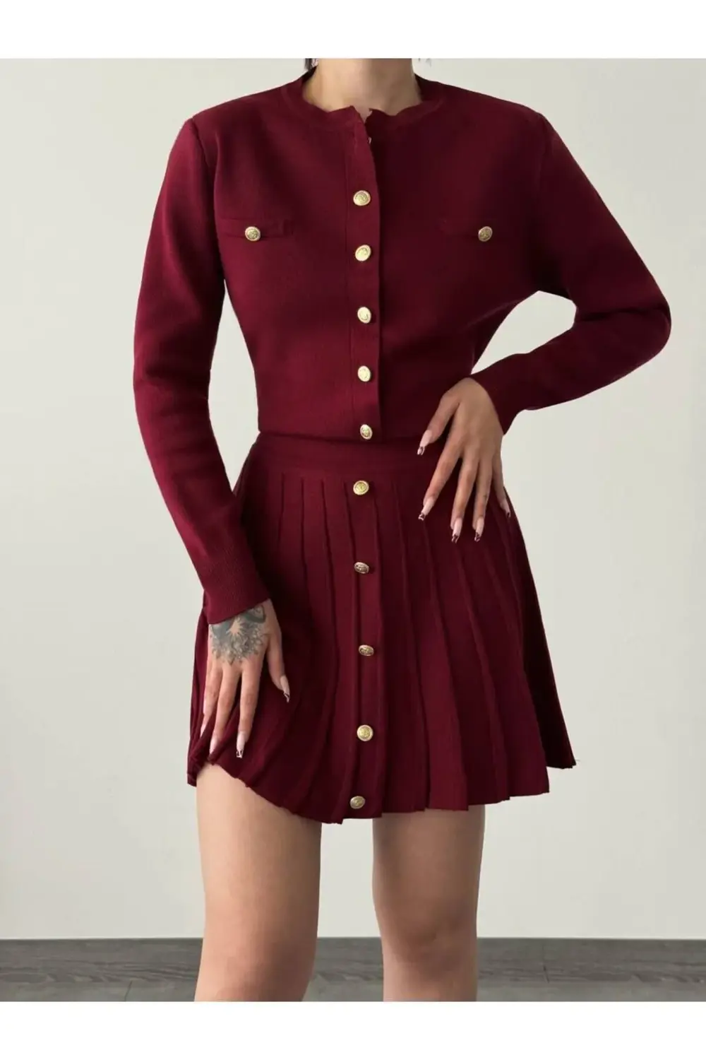 Yeni Model-Triko Düğmeli Etekli Takım stoklarımızdadır.