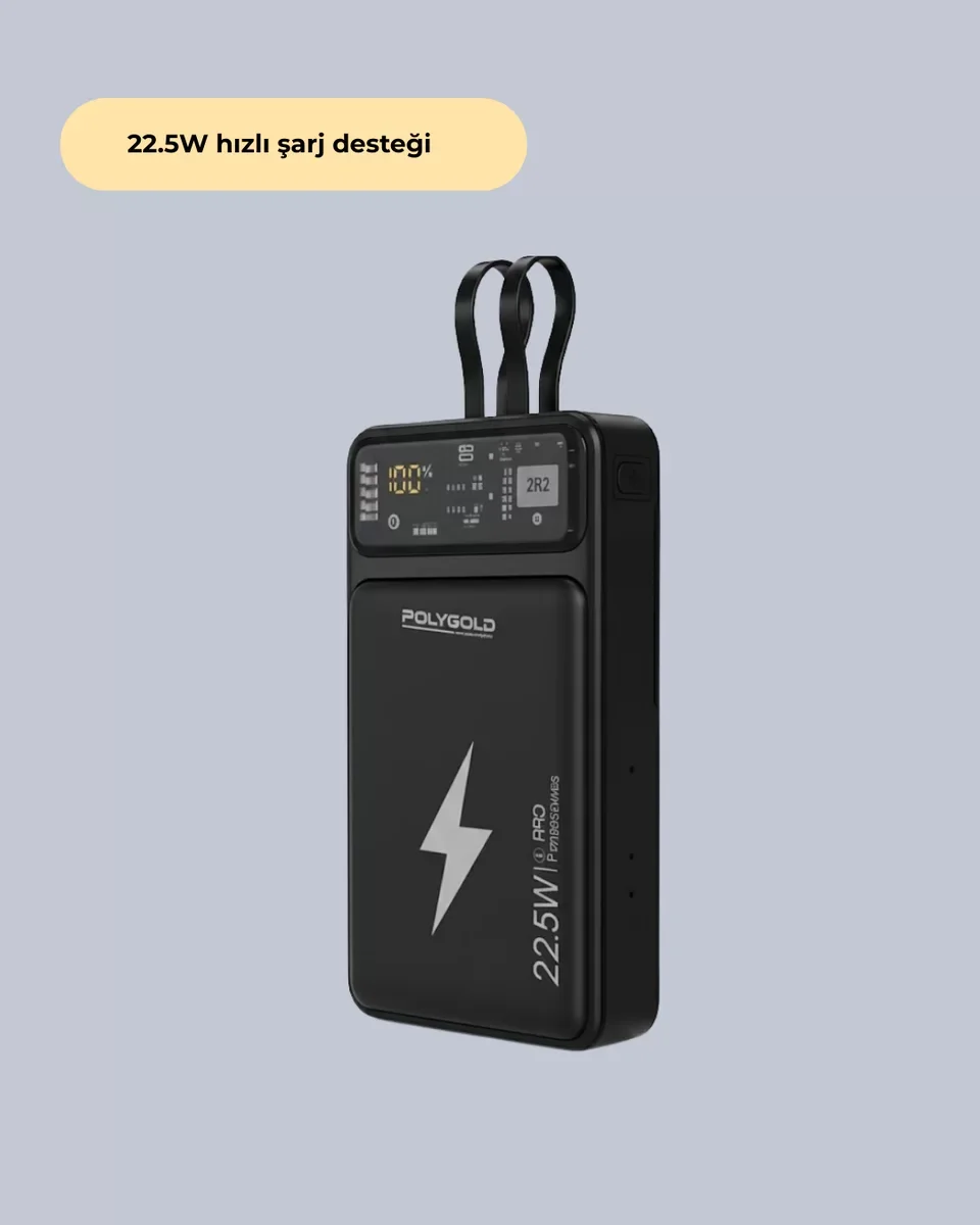 Yeni Nesil 10000 mAh Powerbank - 22.5W Hızlı Şarj ve Dahili Kablo