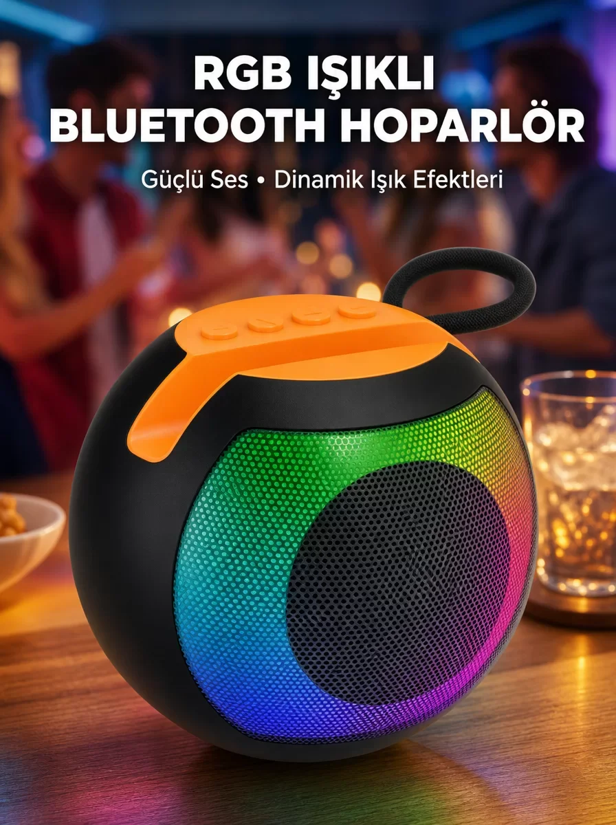 Yeni Nesil 1200mAh Bluetooth Hoparlör - RGB Işıklı, 8 Saat Pil Ömrü ve 360° Surround Ses