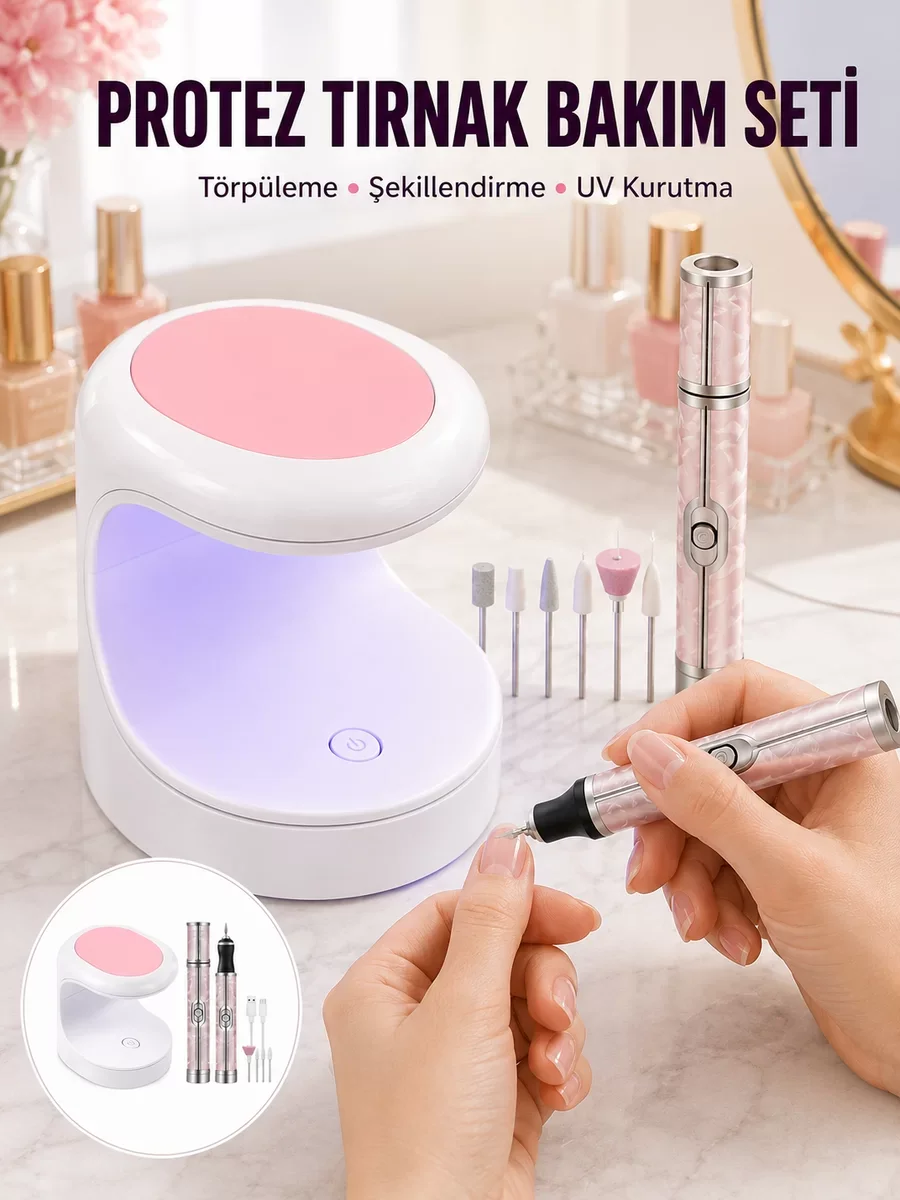 Yeni Nesil 20.000 RPM Tırnak Matkabı + Mini LED Oje Kurutma Cihazı Seti