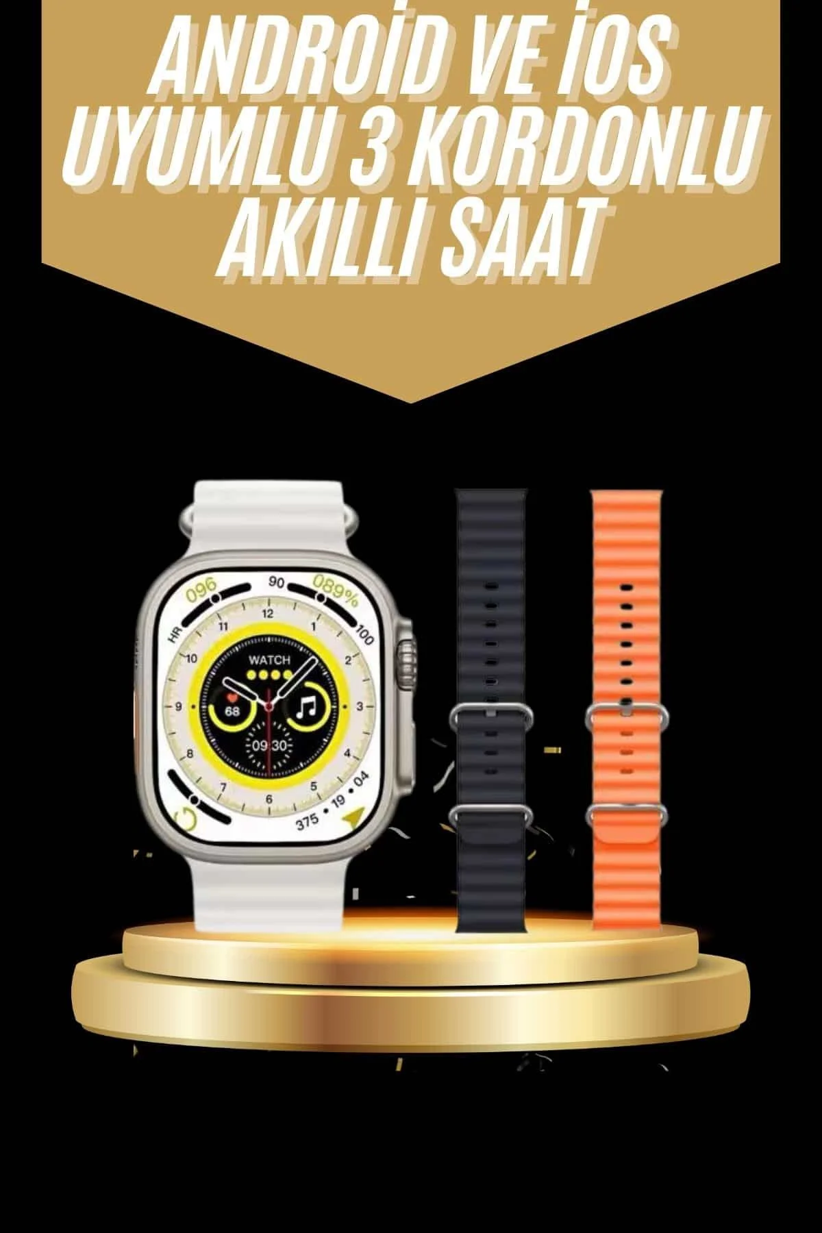 Yeni Nesil 3 Kordonlu Kol Saati 49 MM Amoled Ekran Akıllı Saat
