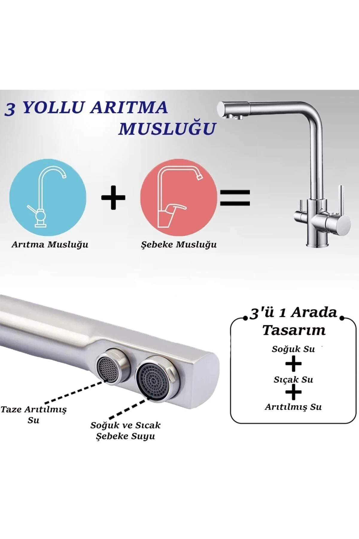 Yeni Nesil 3 Yollu Arıtma Bataryası Şebeke Ve Arıtma Çıkışlı Su Arıtma Cihazı Musluğu Yeni Nesil 3 Yollu Arıtma Bataryası Şebeke Ve Arıtma Çıkışlı Su Arıtma Cihazı Musluğu