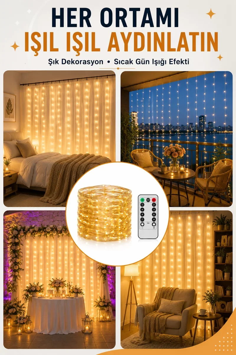 Yeni Nesil 3x3 LED Perde Işık – Enerji Tasarruflu Parti ve Yılbaşı Dekorasyonu
