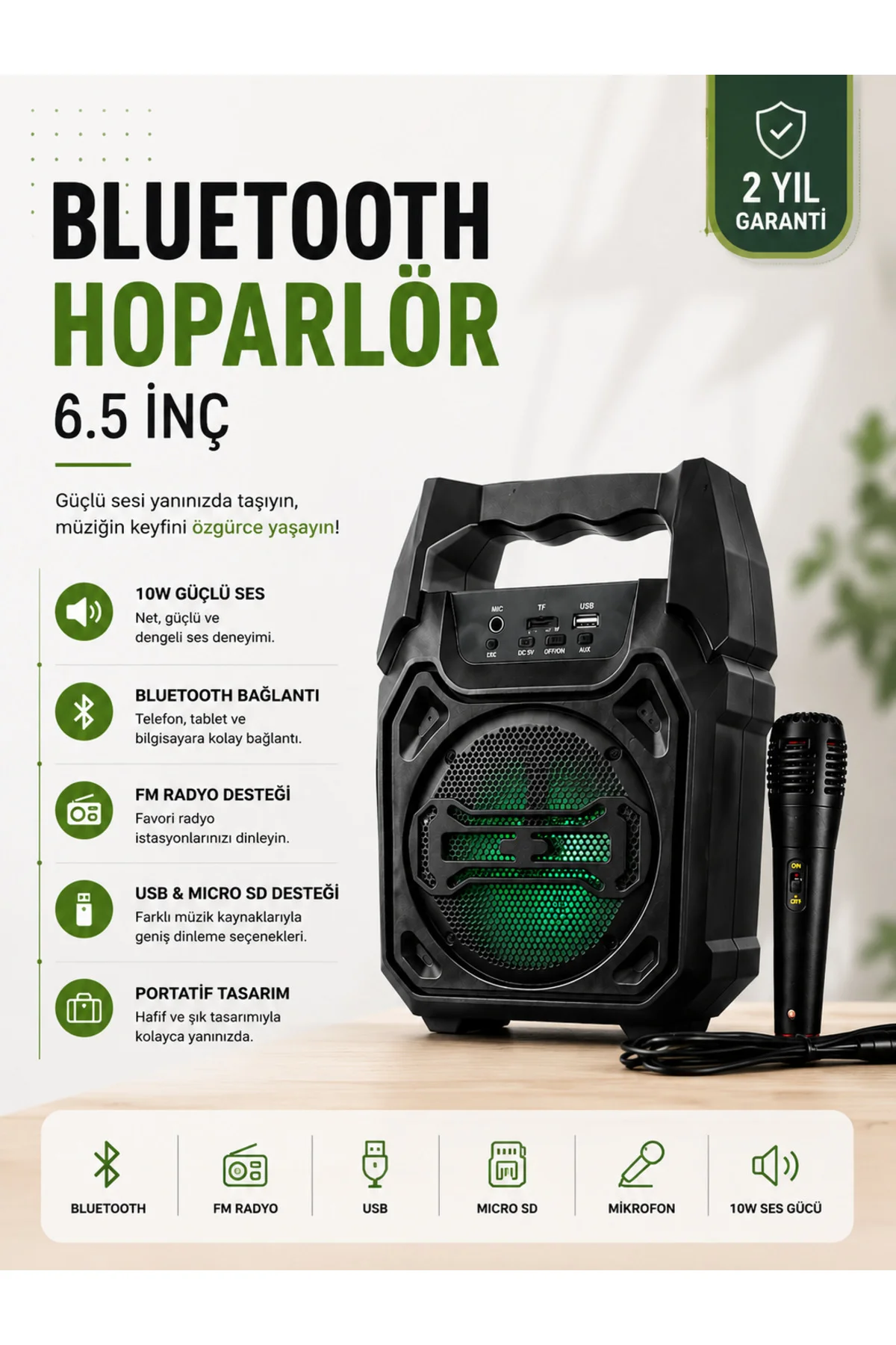 Yeni Nesil 6.5 İnç Bluetooth Hoparlör Mikrofonlu Taşınabilir Ses Sistemi