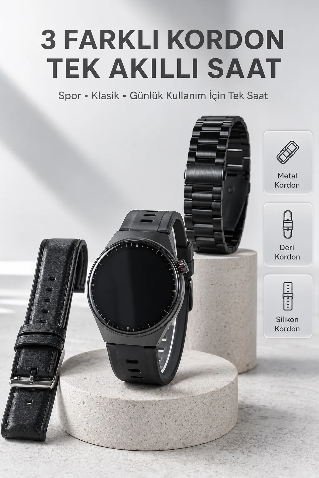 Yeni Nesil Akıllı Saat Bluetooth Görüşme, Sağlık Takibi, AMOLED Ekran ve 3 Kordon Seti