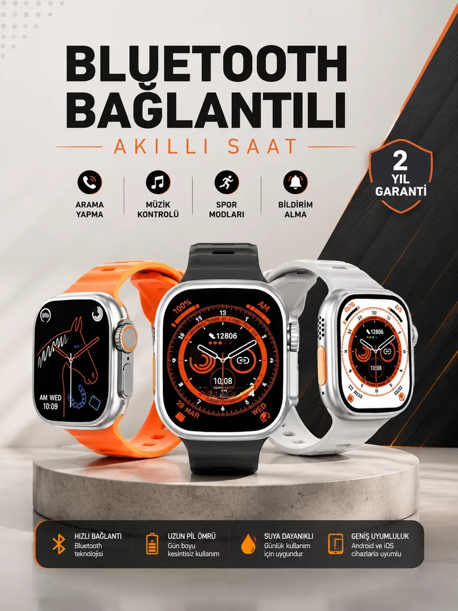 Yeni Nesil Akıllı Saat Adımsayar GPS Nabız Ölçer Uyku ve Sağlık Takibi - 200-300 mAh Batarya, Şık Tasarım