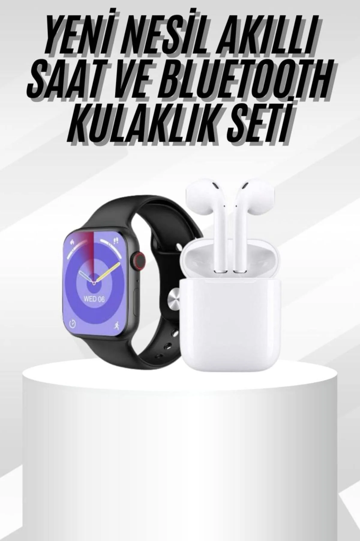 Yeni Nesil Akıllı Saat Ve Kulaklık Seti Gümüş Kasa Zarif Tasarım 