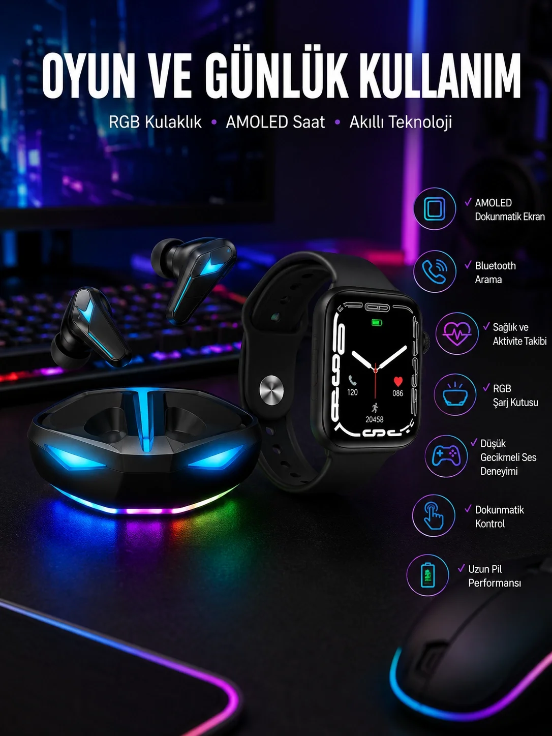 Yeni Nesil Akıllı Saat ve Kablosuz Kulaklık Kampanyası İkili Set Bluetooth Bağlantılı Fiyatı, Yorumları ve Özellikleri