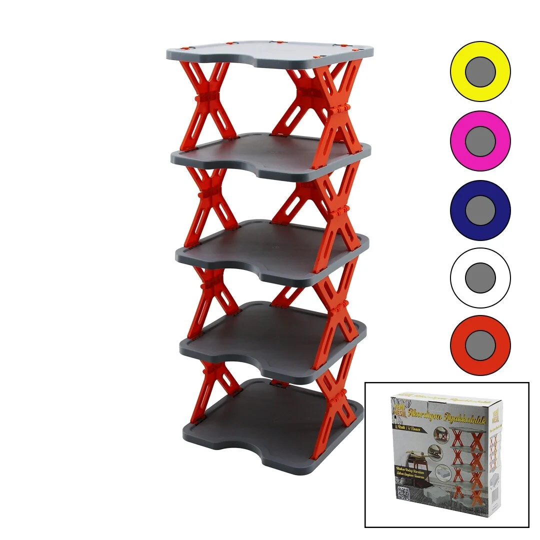 Yeni Nesil Akordiyon - Katlanır - 5 Katlı Plastik Ayakkabılık Gri Taban-27x27cm - Renkli Ayaklar Bx40 Fiyatı, Yorumları ve Özellikleri