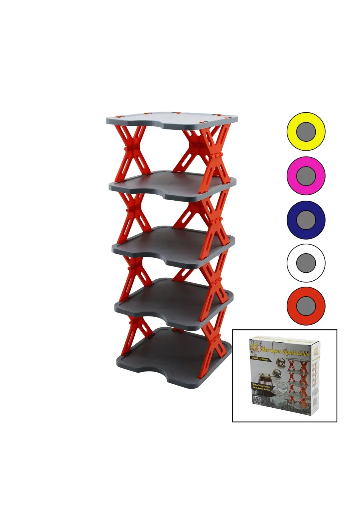 Yeni Nesil Akordiyon - Katlanır - 5 Katlı Plastik Ayakkabılık Gri TABAN-27X27CM - Renkli Ayaklar Yeni Nesil Akordiyon - Katlanır - 5 Katlı Plastik Ayakkabılık Gri TABAN-27X27CM - Renkli Ayaklar