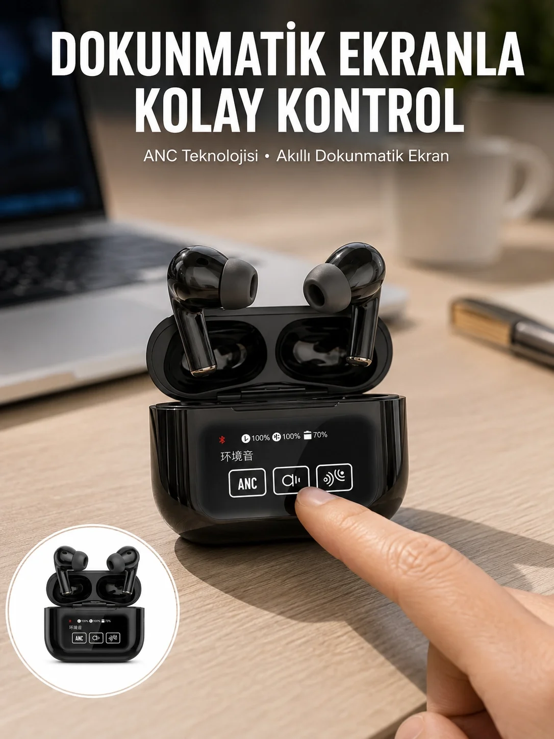 Yeni Nesil ANC Özellikli Çağrı Cevaplayan Dokunmatik Ekranlı Bluetooth Kulaklık Siyah Yeni Nesil Yeni Nesil ANC Özellikli Çağrı Cevaplayan Dokunmatik Ekranlı Bluetooth Kulaklık Siyah Yeni Nesil