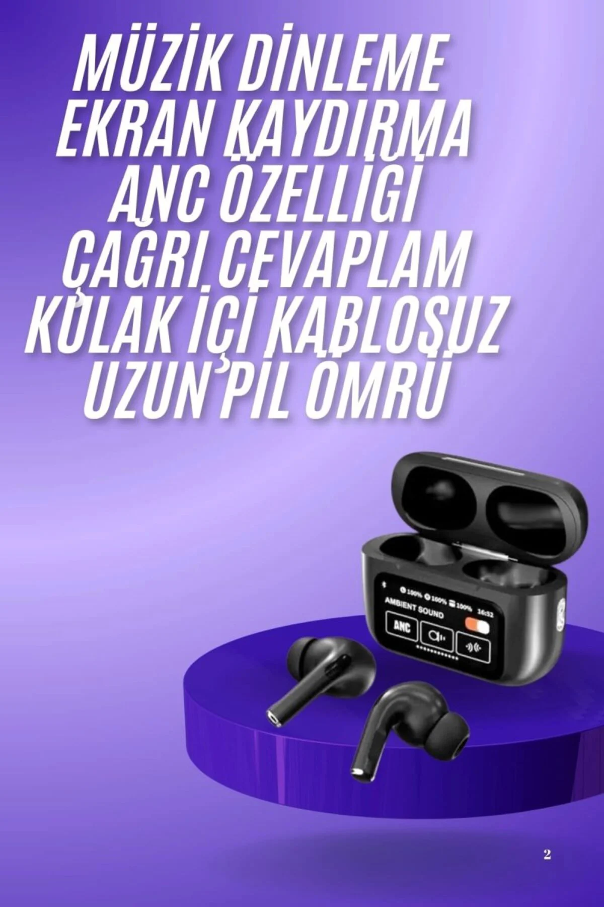 Yeni Nesil Anc Özellikli Çağrı Cevaplayan Dokunmatik Ekranlı Bluetooth Kulaklık Siyah