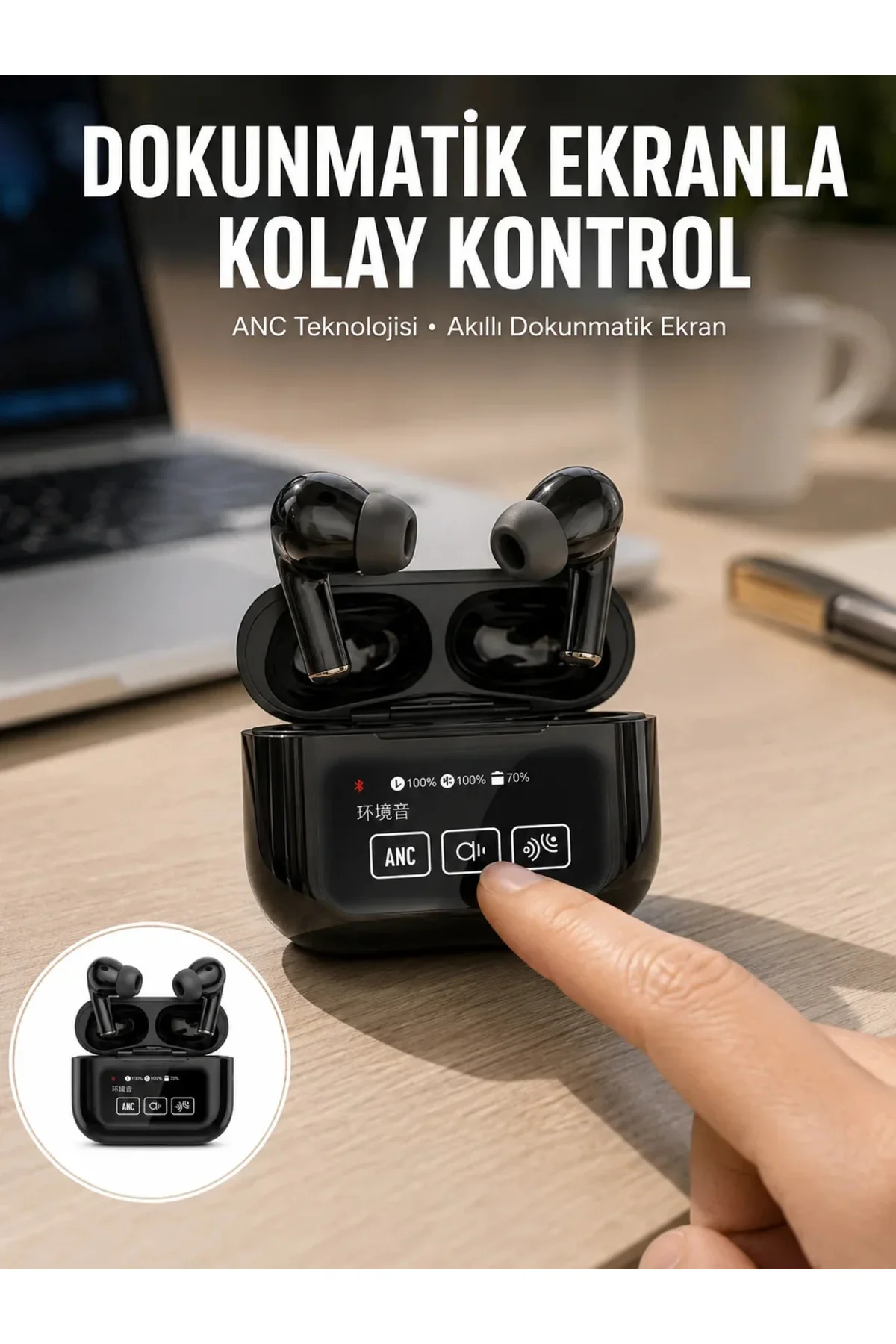 Yeni Nesil ANC Özellikli Çağrı Cevaplayan Dokunmatik Ekranlı Bluetooth Kulaklık Siyah Yeni Nesil Yeni Nesil ANC Özellikli Çağrı Cevaplayan Dokunmatik Ekranlı Bluetooth Kulaklık Siyah Yeni Nesil