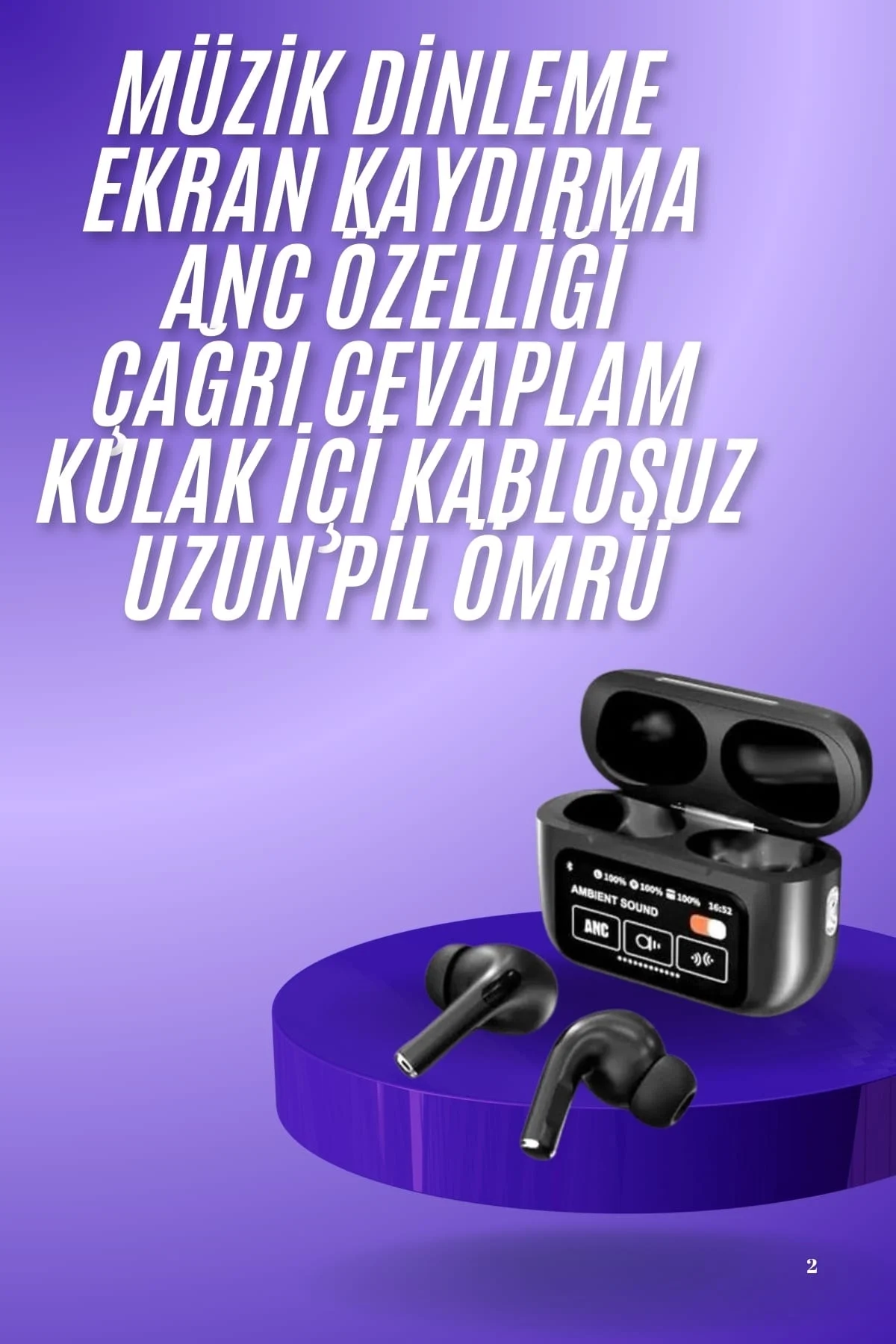 Yeni Nesil ANC Özellikli Çağrı Cevaplayan Dokunmatik Ekranlı Bluetooth Kulaklık Siyah Yeni Nesil