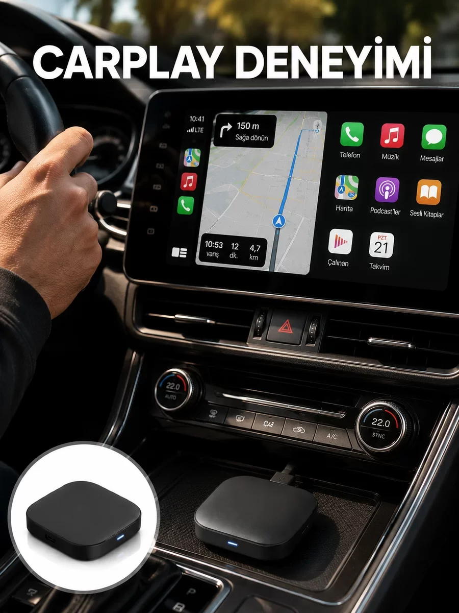 Yeni Nesil Android Auto Kablosuz Adaptörü - Çift Bant WiFi ve Bluetooth 5.0 ile Sürüşte Tam Kontrol