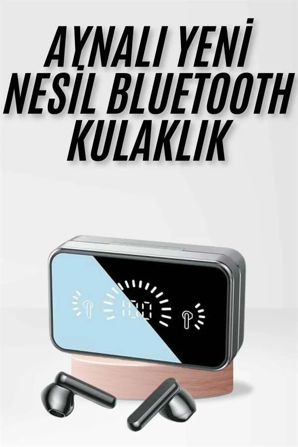 Yeni Nesil Aynalı Powerbank Özellikli Kablosuz Kulaklık - Bluetooth Dijital Gösterge ve 2000mAh Şarj Kutusu