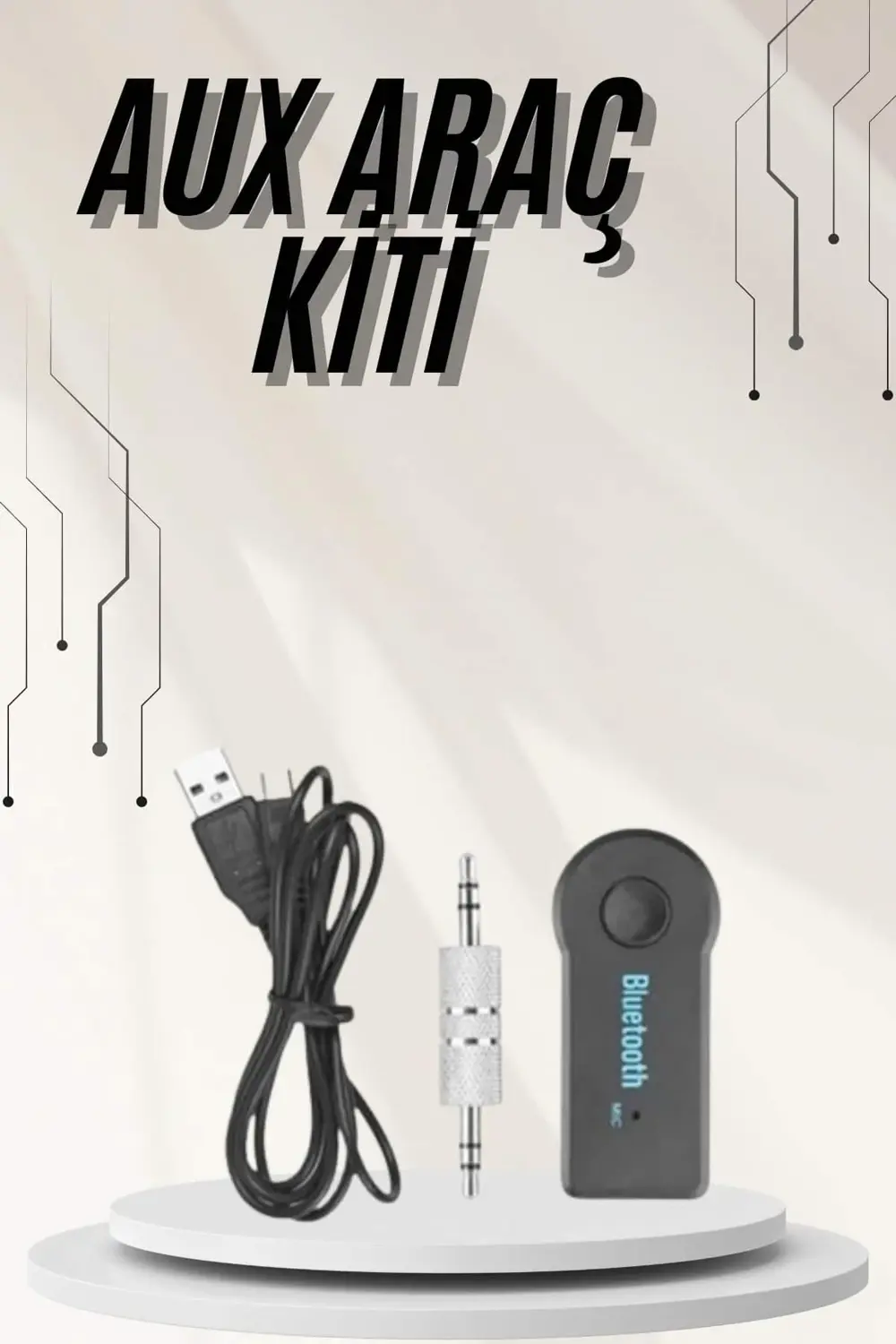 Yeni Nesil Bluetooth Aux Araç Kiti Siyah TV Tablet Telefon Araç A