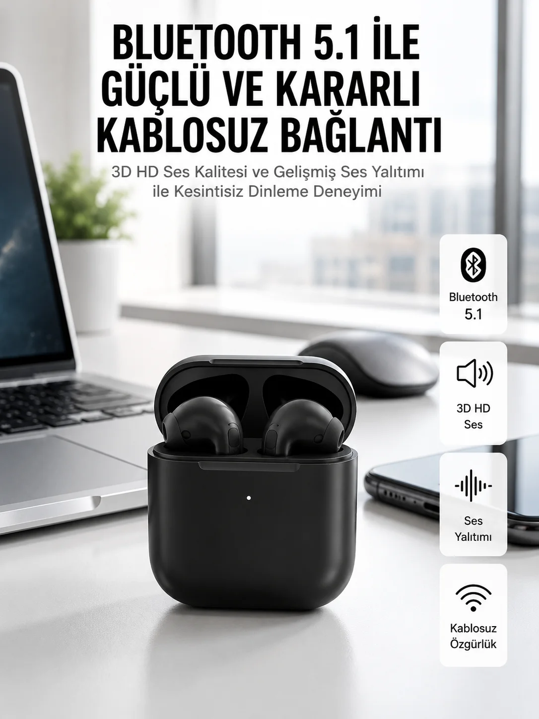 Yeni Nesil Bluetooth Kulaklık İOS Android Uyumlu HD Ses Performansı