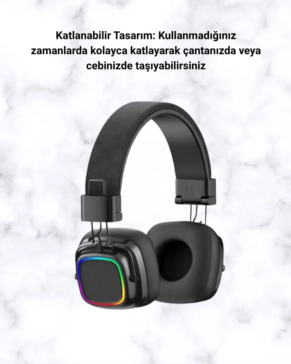 Yeni Nesil Bluetooth 5.3 Kablosuz Kulak Üstü Kulaklık - Rainbow Işıklı Tasarım ve Gelişmiş Bağlantı