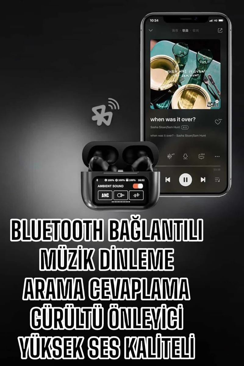 Yeni Nesil Bluetooth Kulaklık Ekranlı ANC ve Dokunmatik Kontrol - Yüksek Ses Kalitesi