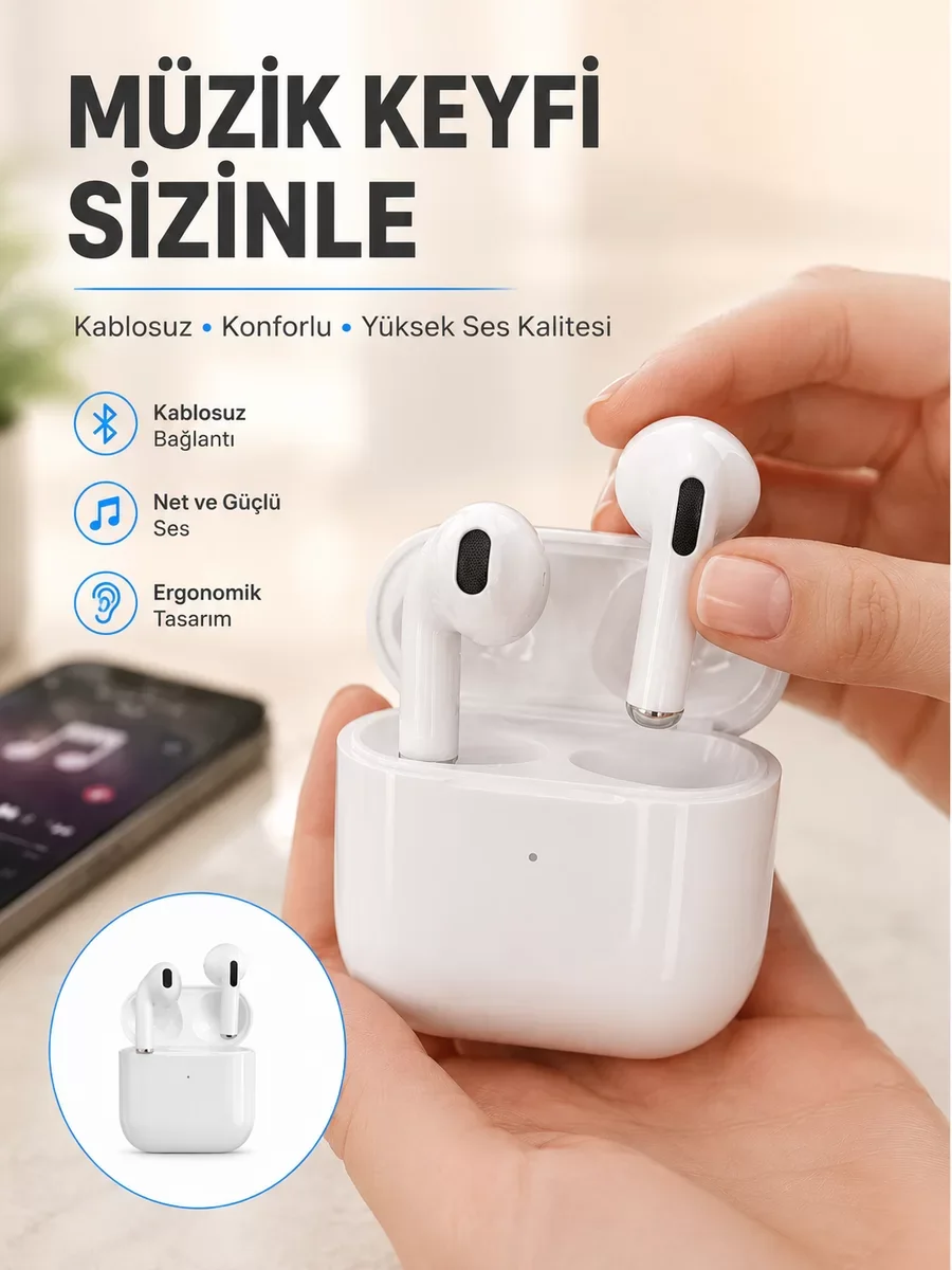 Yeni Nesil Bluetooth Kulaklık Beyaz - Kablosuz Konfor ve Akıllı Konum Takibi