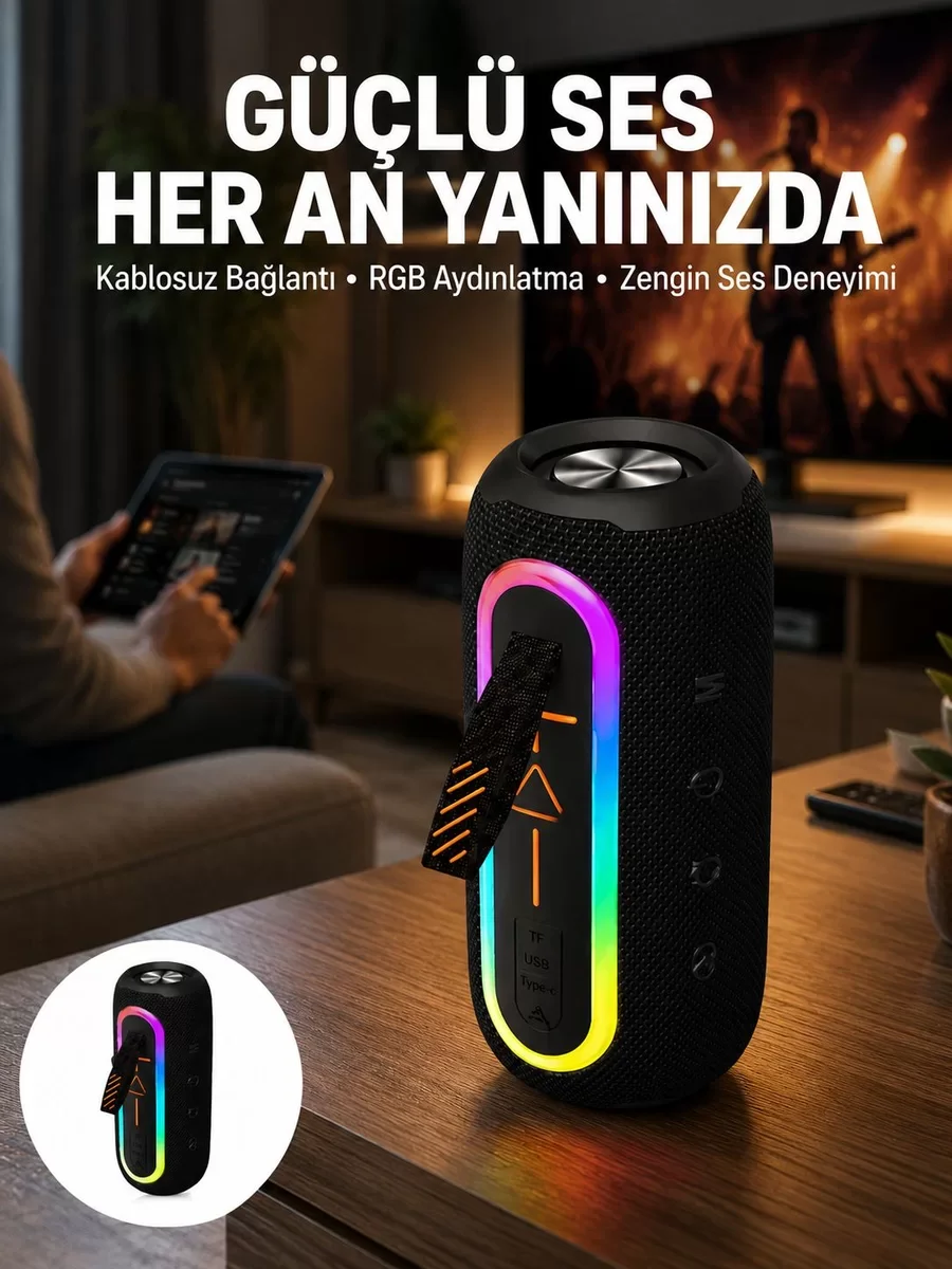 Yeni Nesil Bluetooth Hoparlör Taşınabilir Yüksek Ses Kaliteli Kırmızı