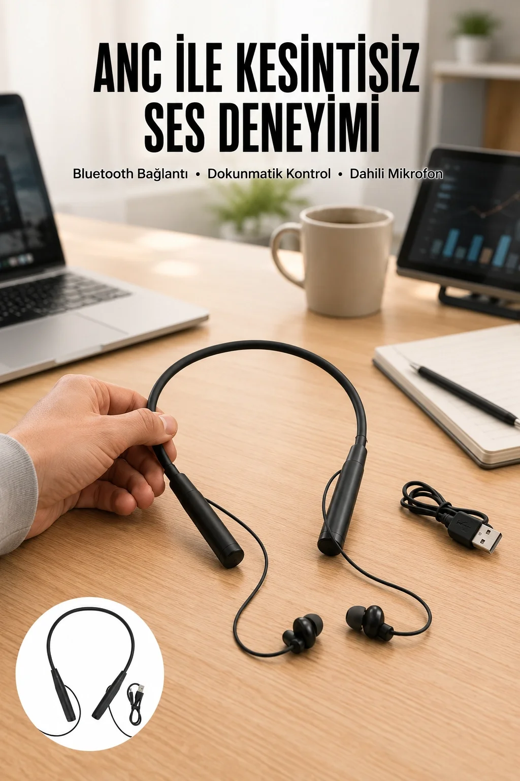 Yeni Nesil Bluetooth Kulaklık Kablolu Kulak İçi Dijital Göstergel